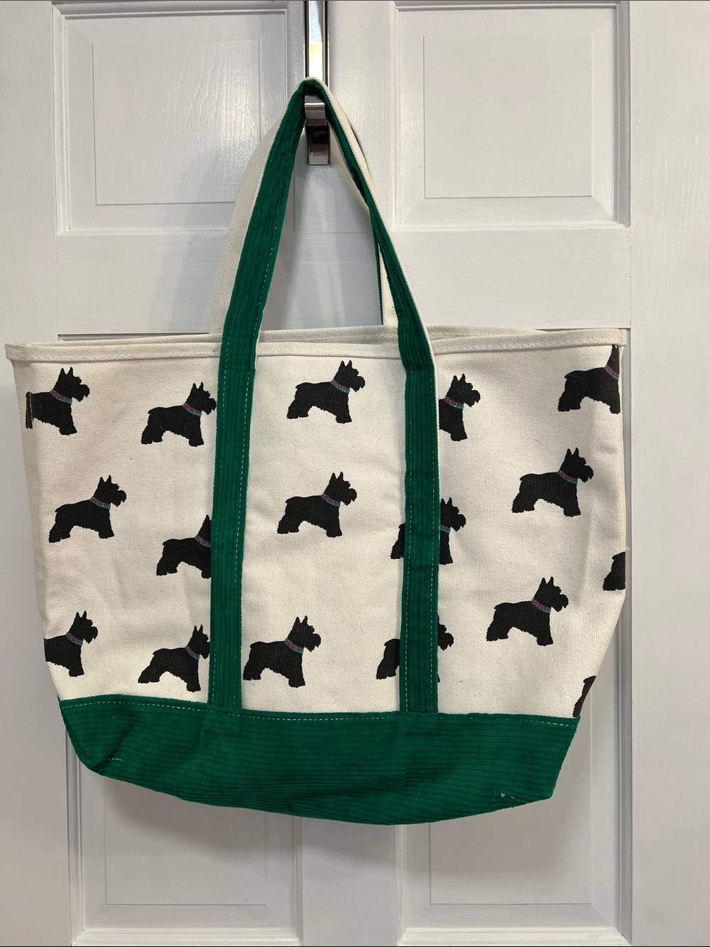 Canvas Scottie Print Tote with Green Trim